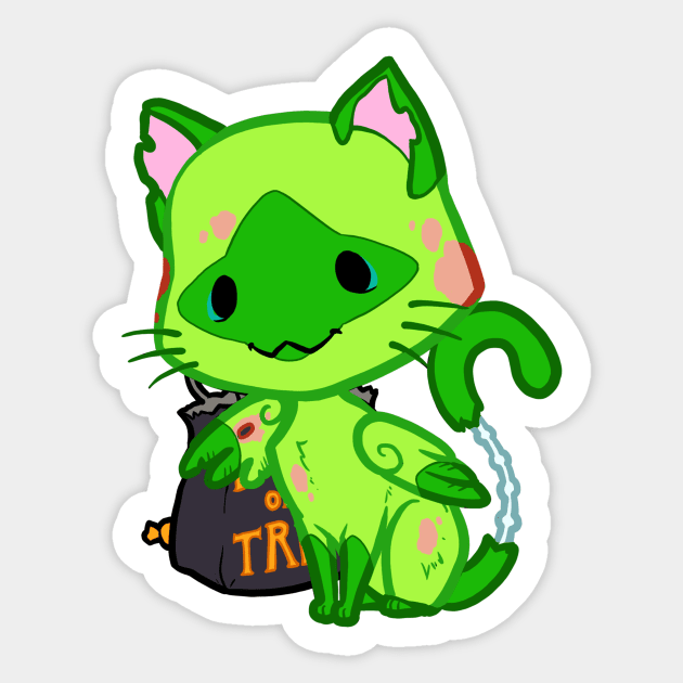 Halloween Chibi Winged Kitty - Siamese Zombie Cat Sticker by theghostfire